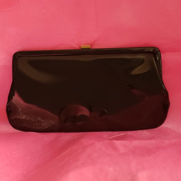 ETRA Vintage Black Patent Leather Clutch Evening Bag - Picture 2 of 11